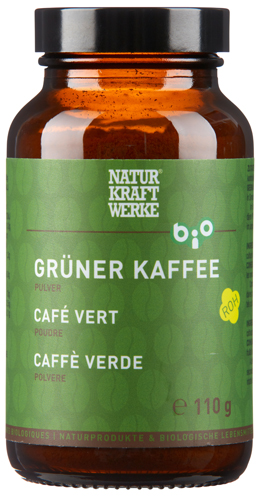 Naturkraftwerke Grüner Kaffee Pulver im Braunglas